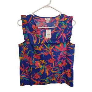 J. Crew Factory Tropical Print Ruffle Blouse SP Boxy Lightweight Vacation Casual